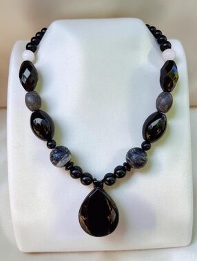 Jay King Sterling Black Onyx,Silver Leaf Jasper & Jade  necklace